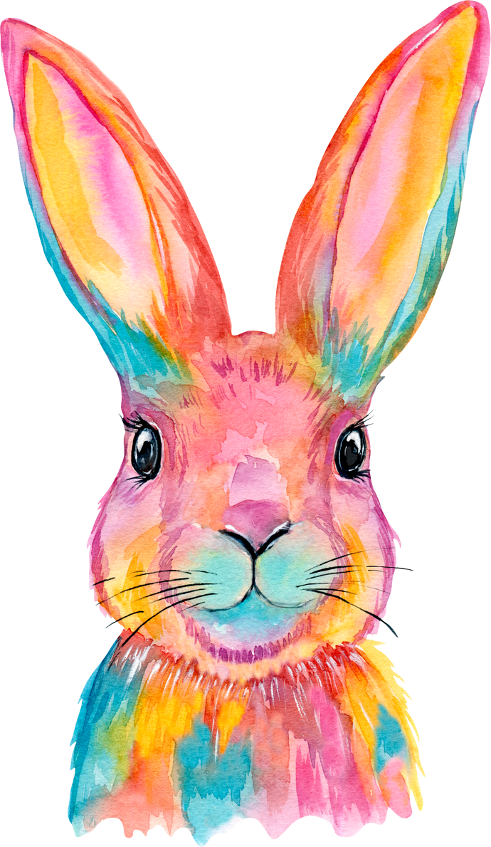 Colorful watercolor bunny - cute animals illustration